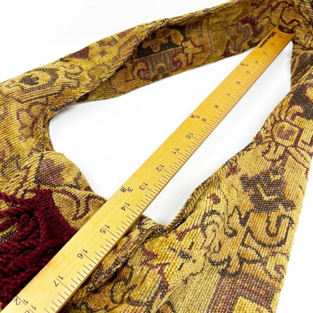 Handmade Bohemian Tapestry Shoulder Bag Red Fringe Tassel Boho Festival - Picture 10 of 11